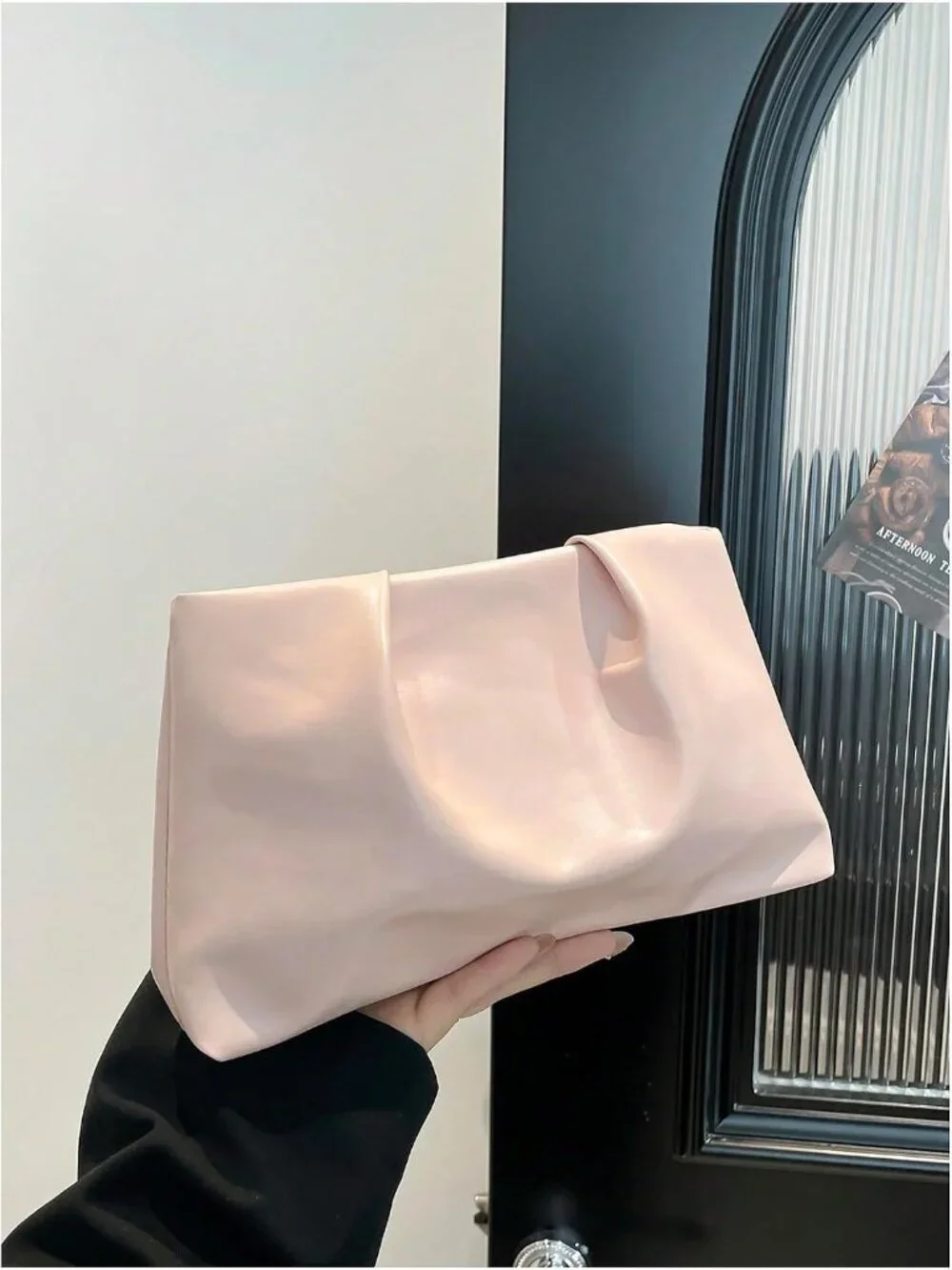 👜Women's Light Pink  PU Leather Clutch Purses Small Zipper Elegant Handbag